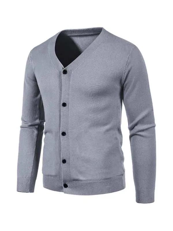 Stylish Men's Solid Color V-Neck Cardigan Sweater for All Seasons - MENLL